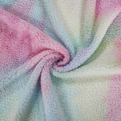 Tie Dye Sherpa Fleece Fabric 280 Gsm 100% Polyester Colorful Untuk Hoodie