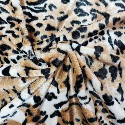PV Fleece Faux Fur Plush Fabric Untuk Sepatu Garments Upholstery Leopard Printed