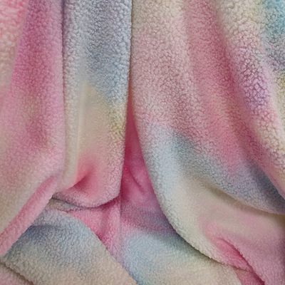 Tie Dye Sherpa Fleece Fabric 280 Gsm 100% Polyester Colorful Untuk Hoodie
