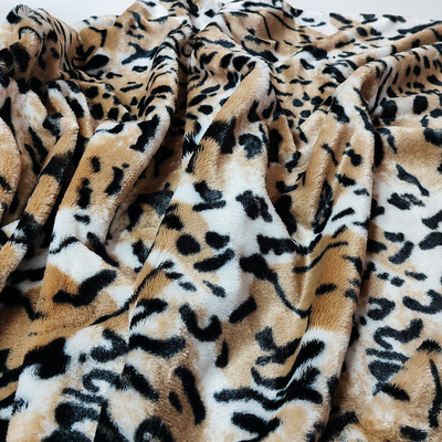 PV Fleece Faux Fur Plush Fabric Untuk Sepatu Garments Upholstery Leopard Printed