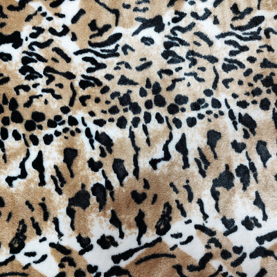 PV Fleece Faux Fur Plush Fabric Untuk Sepatu Garments Upholstery Leopard Printed