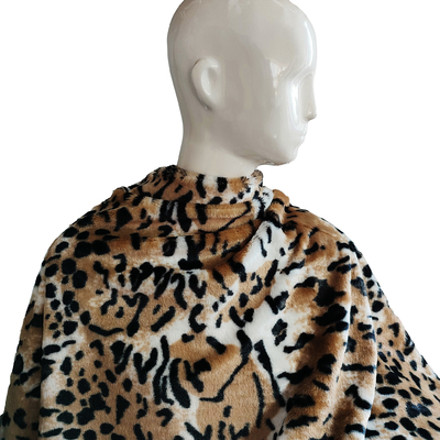 PV Fleece Faux Fur Plush Fabric Untuk Sepatu Garments Upholstery Leopard Printed