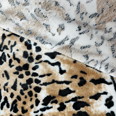 PV Fleece Faux Fur Plush Fabric Untuk Sepatu Garments Upholstery Leopard Printed