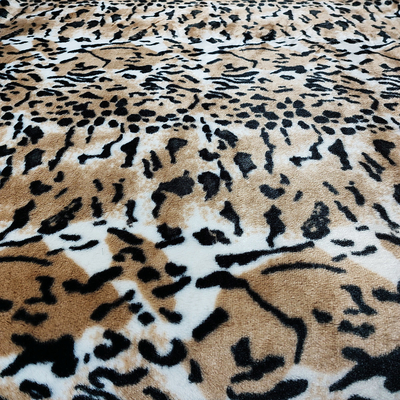 PV Fleece Faux Fur Plush Fabric Untuk Sepatu Garments Upholstery Leopard Printed