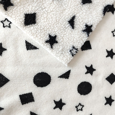 Kain Bulu Sherpa Hitam Dan Putih Jacquard Benang Dicelup Untuk Bantal Tikar Lantai Backoack