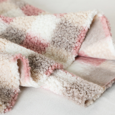 Plaid Printed Sherpa Fleece Fabric 300gsm Untuk Tas Pelapis Hometextile