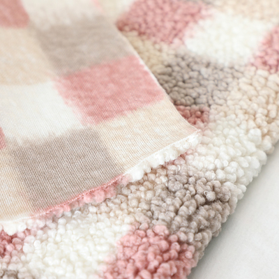 Plaid Printed Sherpa Fleece Fabric 300gsm Untuk Tas Pelapis Hometextile
