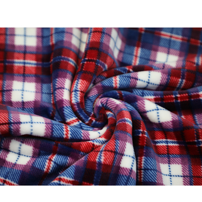 Plaid Printed 280gsm Micro Fleece Fabric Untuk Garment Scarf