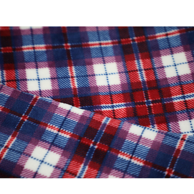 Plaid Printed 280gsm Micro Fleece Fabric Untuk Garment Scarf